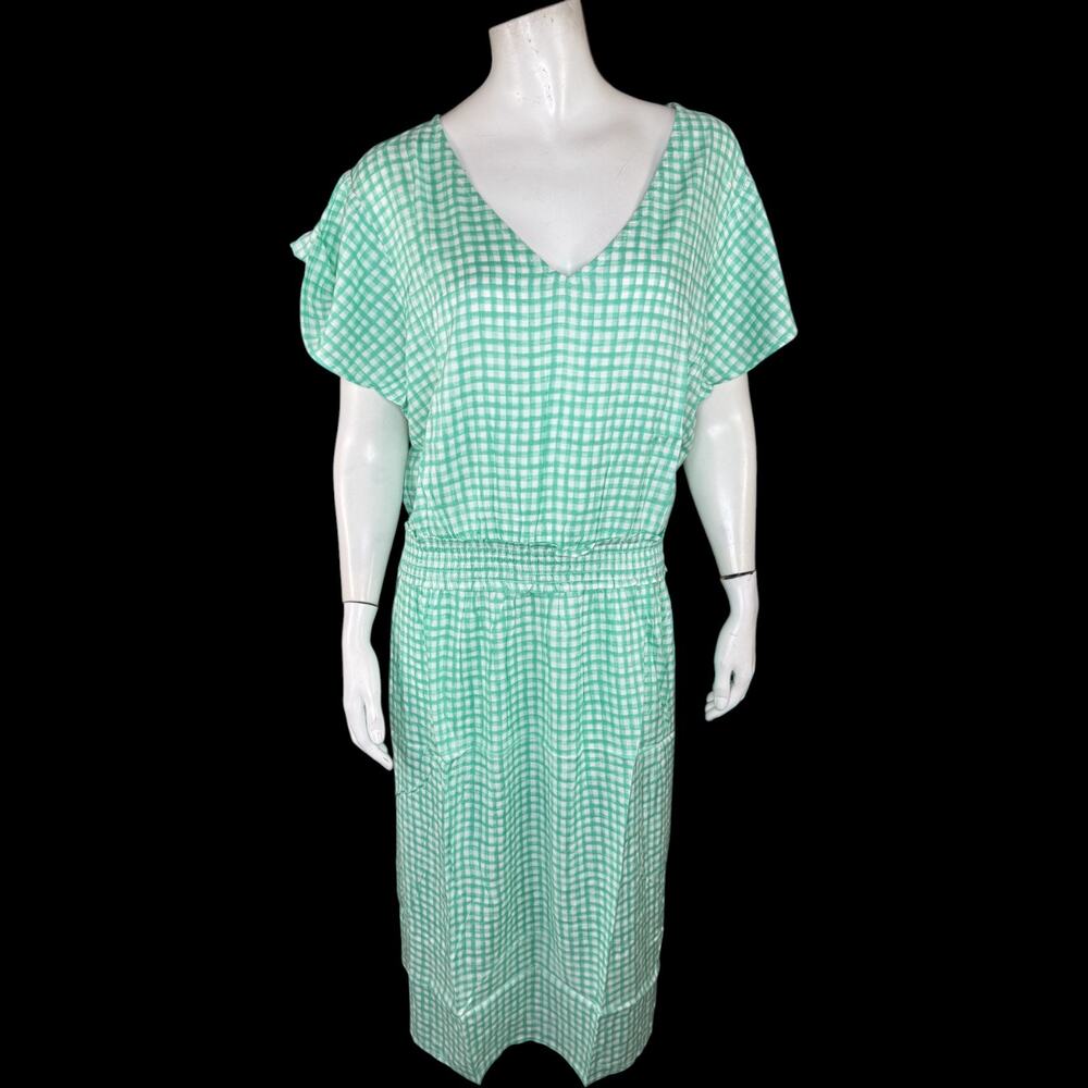 Candace Cameron Bure‎ Green Gingham Midi Dress V-Neck Elastic Waist XLP NWOT